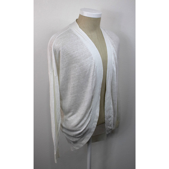 Theory Women’s Size S White Linen Viscose Knit Open Front Cardigan Duster - Picture 2 of 9